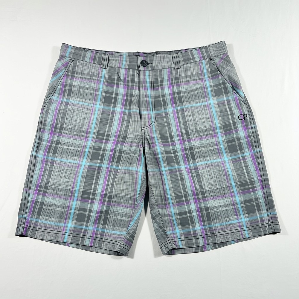 Vintage‎ Ocean Pacific OP Men's Plaid Shorts Grey Purple Turquoise Size 42